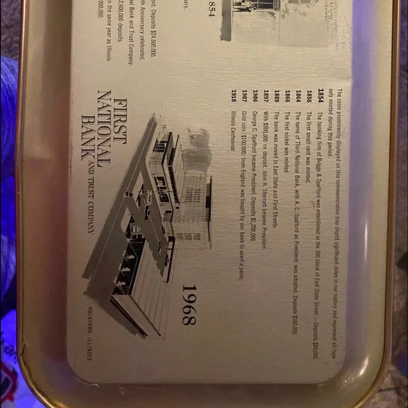 First National Bank Metal Tray Pictures of Coins/Money ~ 14" x 9" Illinois 1968 - Picture 7 of 9